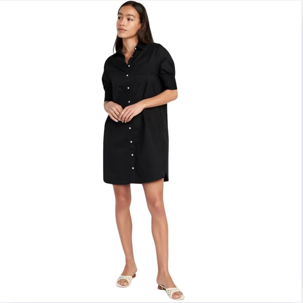 Old Navy Short-Sleeve Black Button-Down Shirt Dress